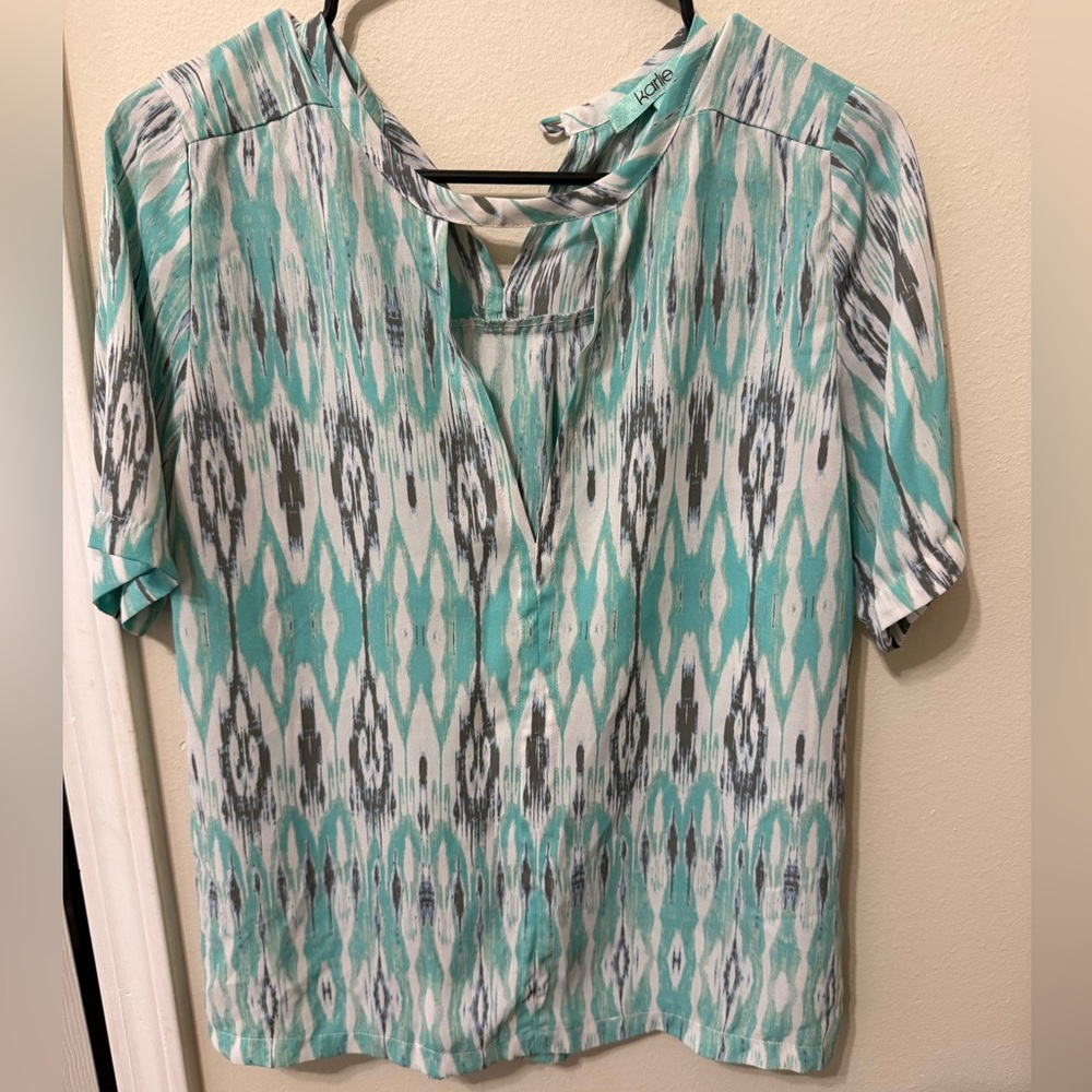 Karlie Aqua and White Patterned Blouse